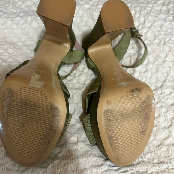 8 by YOOX brand Italy MOIRÉ PLATFORM SANDAL heels 38 olive golden green - Picture 11 of 14